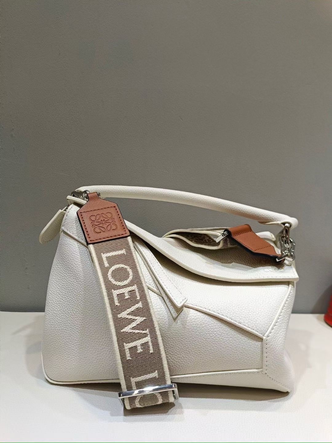 Loewe Small Puzzle Bag in Soft Grained Calfskin Sea Salt